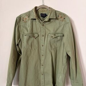 Pendleton Olive Embroidered Western Shirt